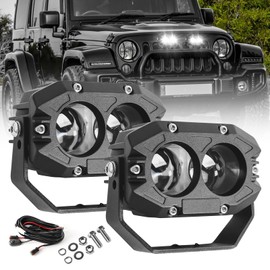 BraveWAY 4 Inch 80W LED Pod Offroad Driving Light 9600LM Super Bright with Harness White Spot Beam Waterproof Off Road Flood Light for Truck Pickup Ram Motorcycle SUV ATV UTV Pack of 2