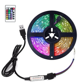 FOROUREYES RGB Led Strip 16.4ft,5V USB Colorful 30LED S/M SMD 5050 Flexible Lights for TV Backlight Room Decor，with 24 Keys Remote Controller