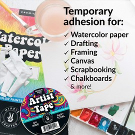 3Pk White Artist Tape for Watercolor Paper White Painters Tape Artists Painting Tape Removable Paper Tape Masking Drafting Canvas Framing Paint Mask Thin Residue Free Low Tack Low Acid Art Tape .6in