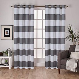 Exclusive Home Curtains Surfside Cabana Stripe Cotton Grommet Top Curtain Panel Pair, 54x96, Black Pearl, 2 Count