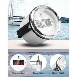 0-90 ohm Boat Fuel Gauge, Waterproof Marine Fuel Level Gauge, Gas Fuel Tank Meter Gauge for Car RV Truck Vehicle, with 52mm Dial & LED Backlight & Digital Display, White