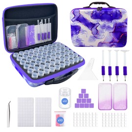 SuSentak Diamond Art Storage Containers with Dot Drill Tools,60 Slots Bead Organizer Case for 5D DIY Art Kits, Portable Craft Box for Diamond Painting Accessories (Purple)