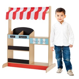 Teamson Kids My Little Helper Market Stand Playset with Awning and Produce Stand, Multicolor