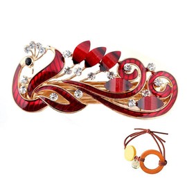 Nc coeus Barrette, Large Aceti Material, Tortoise Shell Style, Women's Hair Clip, Simple, Hair Accessory, Hair Accessory, Hair Accessory, Wedding, Kimono, Bridal, Big, Hair Clip, Elegant Peacock (red)