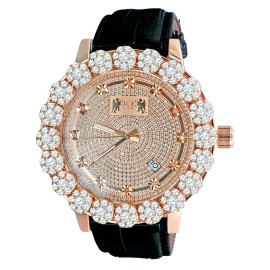 ICE HOUSE Men's Rose Gold Real Diamonds Analog Water Resistant W/Date Leather Strap Watch