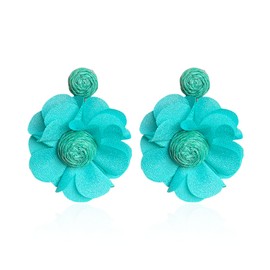 Vavhoo - arete de ratán estilo bohemio, tejidos a mano, tela grande, de gasa de ratán con diseño de flores de ratán, Ratán, No es una piedra preciosa