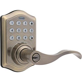 Honeywell Safes & Door Locks - 8734101 Electronic Entry Lever Door Lock, Antique Brass, 6.5 x 8.8 x 9 inches