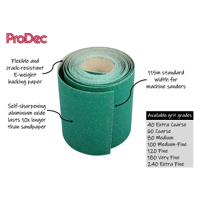 ProDec 120 Grit Fine Aluminium Oxide Sandpaper Roll 10m x
