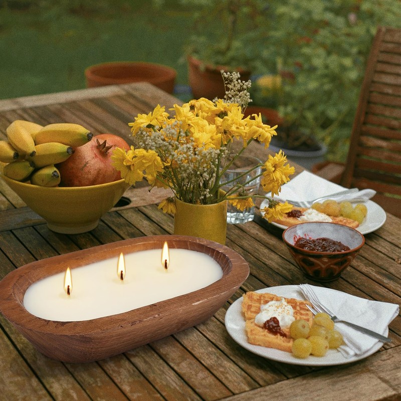 Citronella Scented 3-Wick Candle (8oz) Oval Wood Bowl Candle, Clean