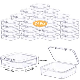 Prmape Pack of 24 Storage Boxes with Lid, Small, 6.5 x 6.5 x 2 cm, Rectangular Empty Mini Storage Box, Small Clear Plastic Beads Storage Container Box for Craft Accessories
