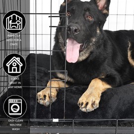 Dog Bed 48 x 30 for Extra Large Dogs Washable with Anti-Slip Bottom fit Metal Crates or Cages,Faux Fur Jumbo Crate Bed for Kennel Plus Pet Sleeping Mattress,Black