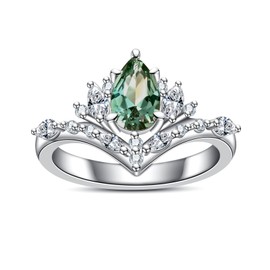 Gobaalele Cubic Zirconia Pear Cut Curved Engagement Ring,1.7cttw Green Wedding Ring,D color 5A Grade Lab Grown Diamond CZ Promise Anniversary Ring for Women, Elegant Gift Packed Size7.0