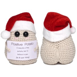 DICHA Crochet Positive Potato with Christmas Hat- Cute and Funny Emotional Support Gift for Friends Party Decoration Encouragement- Christmas Crafts-Beige