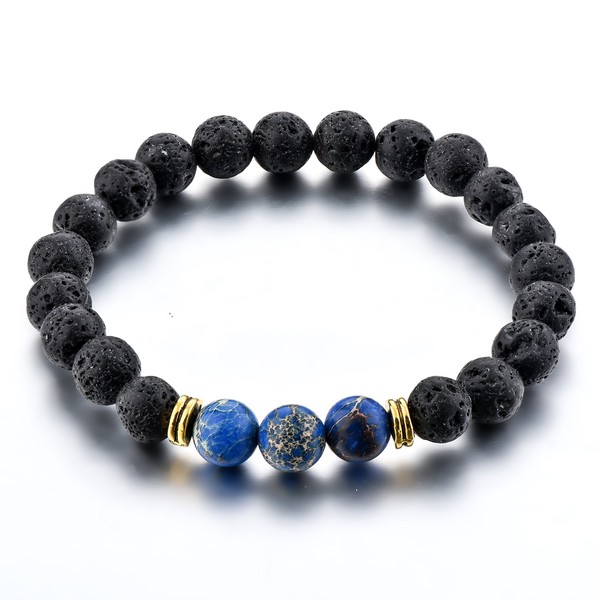 Mystiqs Lava Rock & Blue Jasper Beaded Bracelet Essential Oil Diffuser for Men,Women + FREE Aromatherapy E-book Ideal for Anti-Stress or Anti-Anxiety