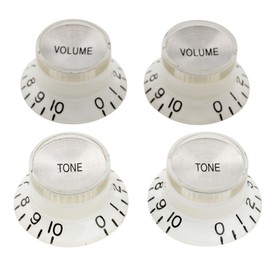 Musiclily Pro Tamaño Métrico 18 Splines 2 Volume 2 Tone Botones de Potenciómetros Reflector Knobs Perillas Set para Guitarra Eléctrica Epiphone Les Paul SG Style, Blanco con Plateado Top(Juego de 4)