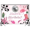 ANSHUHAI Cowgirl Happy Birthday Backdrop Disco Cowgirl Party Decorations Let's