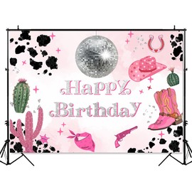 ANSHUHAI Cowgirl Happy Birthday Backdrop Disco Cowgirl Party Decorations Let's Go Girls Birthday Photography Backdrops Cowgirl Backdrops Decorations Banner Photo Booth Props (7x5ft)