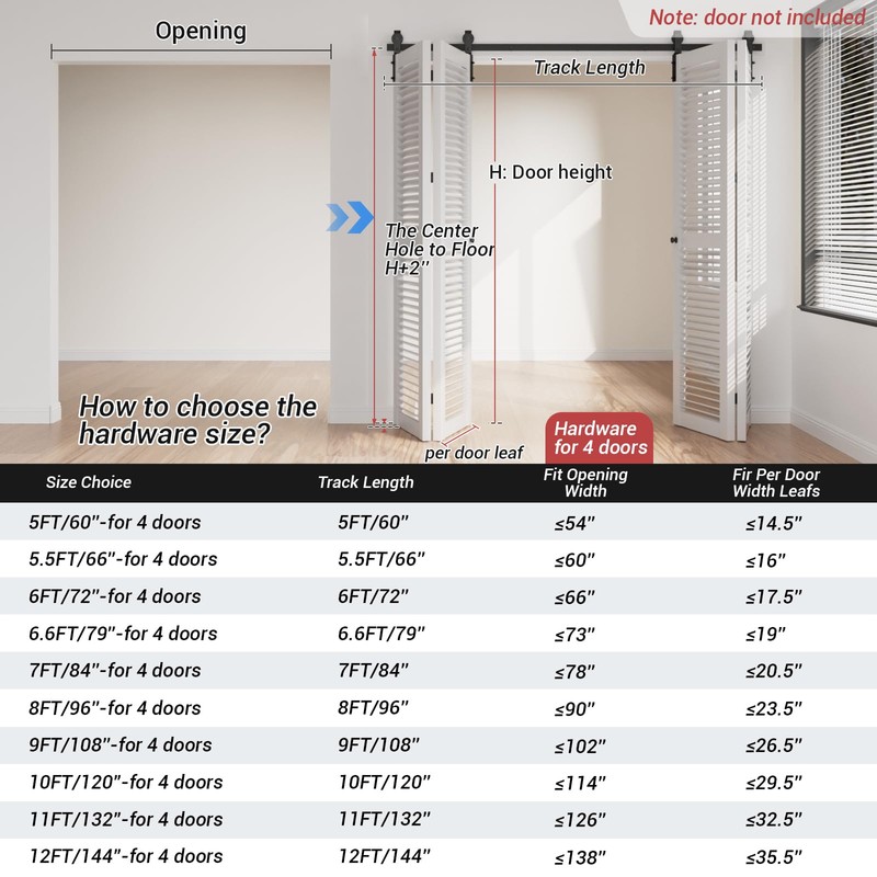 CCJH 7FT/84'' Bi-Folding Barn Door Hardware Sliding Track kit Heavy