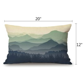 12x20 Inches Pillow Covers Rustic Farmhouse Decor Pillowcases Cotton Linen Green Mountains in The Fog Throw Pillow Case Cushion Cover for Sofa Couch Bedroom