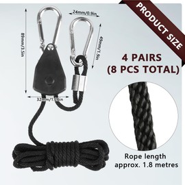 TIMESETL Rope Ratchet with Hooks, Pack of 8, 150 lb Duty Heavy Rope Ratchet Adjustable Rope Ratchet Grow Lamp Hanger Rope Ratchet 1/8 Inch Buckle Rope Ratchet Sun Sail, Ratchet Hangers
