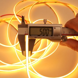 TOPAI Tira LED COB de 24 V, 5 m, color amarillo, estrecha de 5 mm de ancho, autoadhesiva, 400 LED/M, CRI>90, no impermeable, flexible, cortable, para interiores, hogar, cocina, decoración, bricolaje