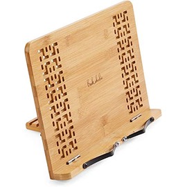 Bamboo Book Stand and Reading Rest – Adjustable – Foldable Cookbook & Tablet Holder with 5 Viewing Angles, Includes Metal Bookmark & Gift Bag
