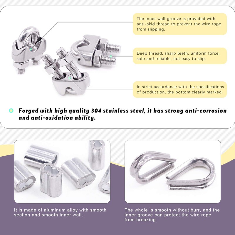 Swpeet 24Pcs M6 (1/4") Wire Rope Accessory Set, Included M6
