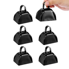 PATIKIL Soccer Game 6 Pcs Cowbells for Sporting Events 3" Loud Metal Cowbells for Cheering Competition Marathon Wedding DIY Painting with Handle Black