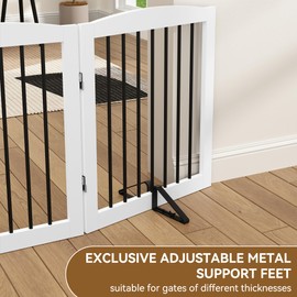 PUPETPO Support Feet for Pet Gate (Updated Version), Pet Gate Metal Support Feet Set of 2 for Extra Wide Foldable Dog Gates, Easy to Install, A Pair of Safety Fence Feet for Wooden Dog Gate, Black