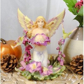 Ebros Gift Jody Bergsma Faith Fairy Naiad Purple Flower Goddess with Hummingbirds Statue 5.75" Tall Fantasy Magic Faerie Garden Figurine Miniature