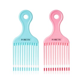 Foretic Smooth Hair Pick Comb for Curly, Thick, Medium to Long Hair, Facial Hair（Blue, Pink）