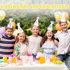 CANREVEL 12 PCS Party Hats for Kids and Adults, Party Headwear for Birthday|Celebration|Party, Party Supplies for Party Decorations, Cone Kids Hats with Tinsel for Girls Boys Women Men