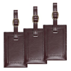 Vividwise Luggage Tags, 3 Pack Premium PU Leather Baggage Bag Tags Privacy Cover ID Label with Address Card for Travel Bag Suitcase (3Pcs, Brown)