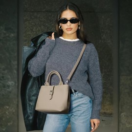 BOSTANTEN Satchel Bag for Women- Adjustable Shape, 3-Way Carry Convertible Vegan Leather Tote for Work Travel Grey