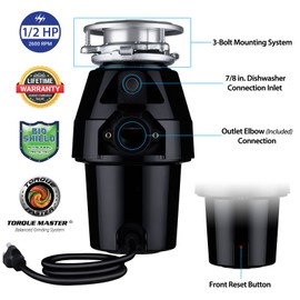 Eco Logic 1/2 HP Continuous Feed Garbage Disposal with Cord, Anti-Jam and Quiet