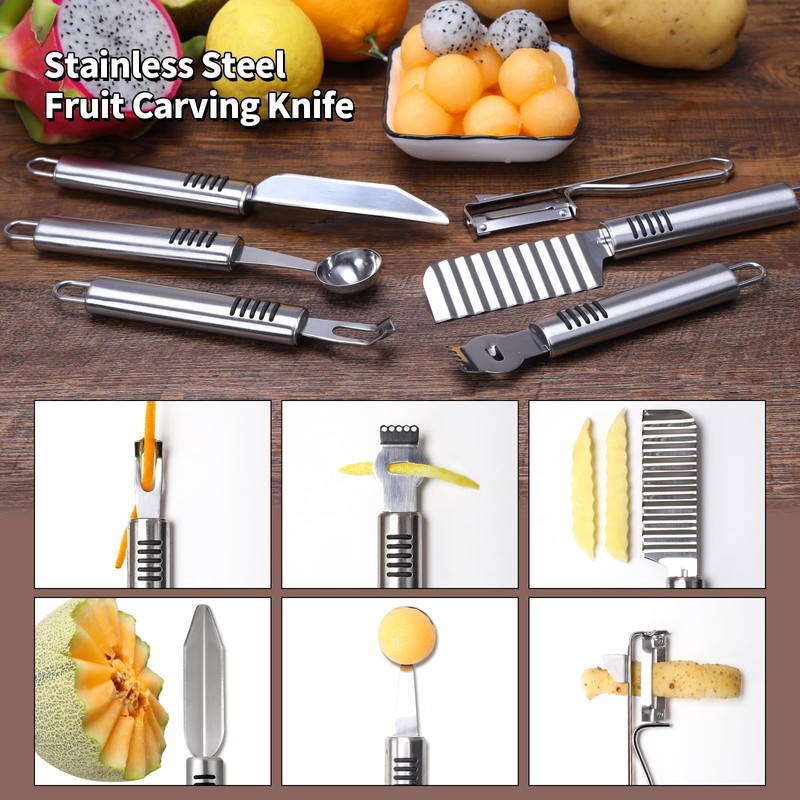 BURLIHOME Stainless Steel Fruit Carving Knife Set, 5 Pack Vegetable