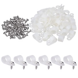 Hicarer 50 Pack R-Type Cable Clip Wire Clamp, Nylon Screw Mounting Cord Fastener Clips with 50 Pack Screws for Wire Management (White,1/2 Inch)