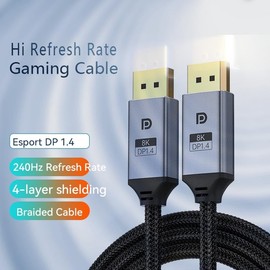 LAN-SAINTKAY 8K 4K Displayport Cable 1.4 6ft,32.4Gbps DP1.4 Cable, Braided Display Port 1.4 Cord for Computer,Gaming Monitor, 8K@60Hz, 4K@144Hz, 2K@240Hz,HBR3 Support, HDR, HDCP 2.2, FreeSync G-Sync