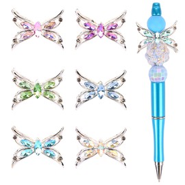 6Pcs Cute Butterfly Rhinestone Alloy Focal Beads for Pens Colorful Butterfly Fancy Beads for DIY Craft Beadable Pens Bracelet Necklace Earrings Keychain Jewelry Making