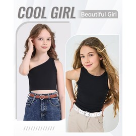 Monopa 2 Pack Kids Leather Girls Belt, with Heart Buckle for Pants Dress, Brown and White, Fit Waist 22''-26''