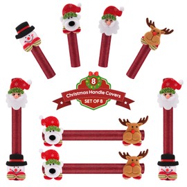 Christmas Refrigerator Handle Covers Set of 8, Globalstore Santa Snowman Kitchen Appliance Covers Christmas Kitchen Decor, Microwave Dishwasher Oven Fridge Door Handle Protector Covers Christmas Decor
