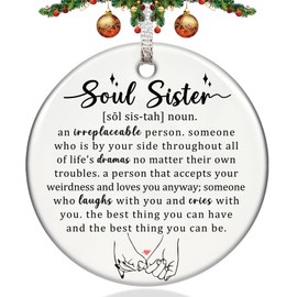 Christmas Ornaments 2024,Unique Soul Sister Gifts Friends Ceramic Keepsake Friendship Bestie Gifts for Women Female BFF Besties Forever Ornament Birthday Great Present Ideas Xmas Tree Decorations