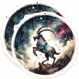 Capricorn Zodiac Stickers - Astrology Sign - Celestial Goat - 2 Pack - 5" Wide Design - Adheres to Laptops, Tumblers, and More – Made in The USA - AQS2690