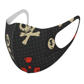 Smakore 005202 Design Mask, Set of 2, Polyester, Washable, Cloth Mask, Unisex, Flowers, Cool, Skull, Black