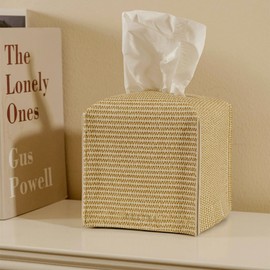 OLETHA Square Tissue Box Cover, Set of 2 - Aesthetic Tissues Cube Boxes Holder - Desk Decor for Room, Home & Office - Rattan Textured