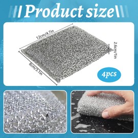 KYLOS Shiny Cushion Silver Pack of 4, Washing Sponge, Scourer, Lurex Sponge, Ideal for Coated Pans, Pots, Glass Ceramic Hobs, Cleaning in the Dishwasher Possible