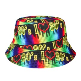 MILAKOO 80s Bucket Hat for Men Women Funny Retro Party Hat Vintage Print Fisherman Hat Unisex Reversible Portable Hat for Disco Hip Hop Outdoor, A3: Retro 80s