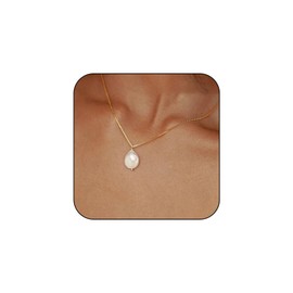 Pearl Necklace for Women Teen Girls, Simple 14k Gold Plated Baroque Pearl Pendant Necklaces Elegant Y Shape Sweater Chain Necklaces Valentines Jewelry Gifts (MC-N96-pearl)