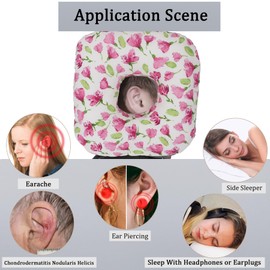 Wuronsa Ear Piercing Pillow for Side Sleepers, Pillow with an Ear Hole for CNH and Ear Pain Ear Inflammation Pressure Sores, O-Shaped Side Sleeping Pillow, Ear Guard Pillow (Rosered Iris Flowers)