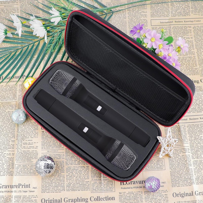 FERCAISH 1 Piece Microphone Bag, EVA Dual Microphone Bag, Microphone
